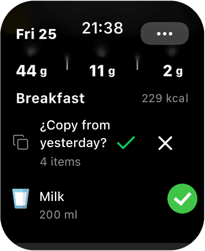 Apple Watch showing Fitia copy option
