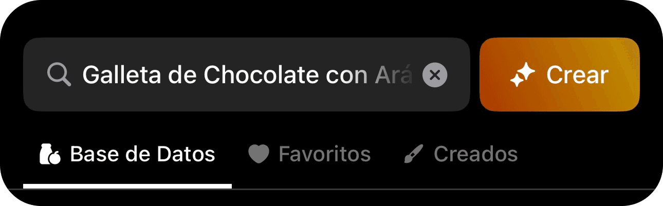 Barra de búsqueda mostrando creación de galleta de chocolate con arándanos