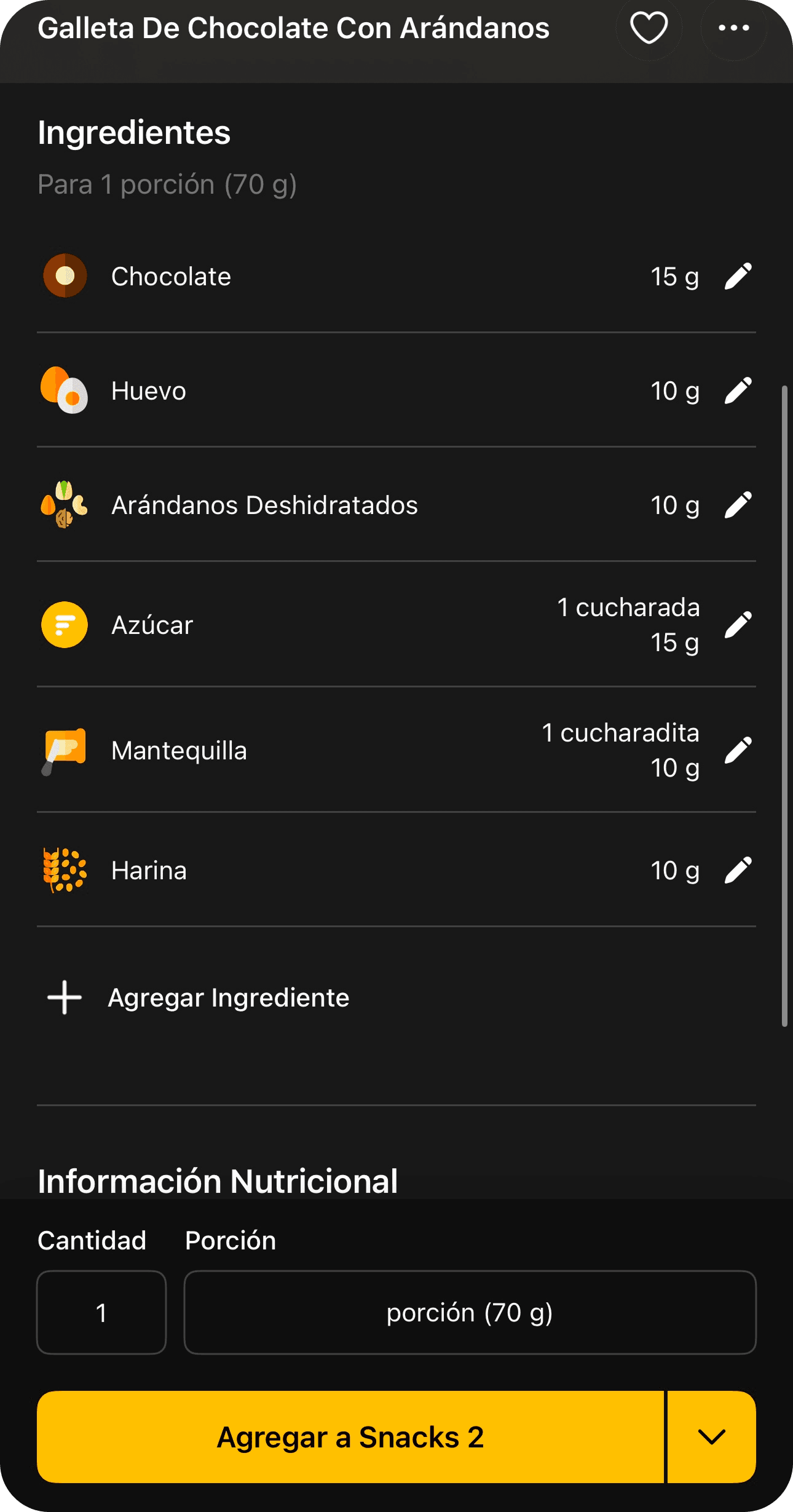 Lista de ingredientes para galleta de chocolate con arándanos