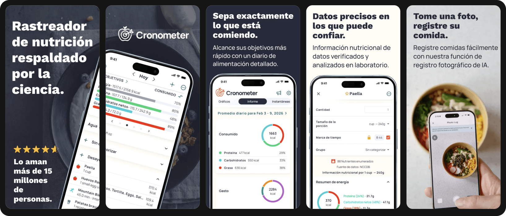 Capturas de la app Cronometer