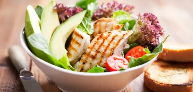Chicken Salad with Avocado, Toasts and Orange Dressing