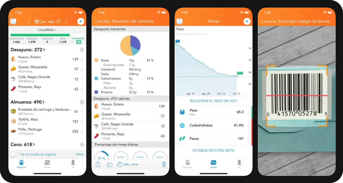 Capturas de pantalla del aplicativo Lose It!