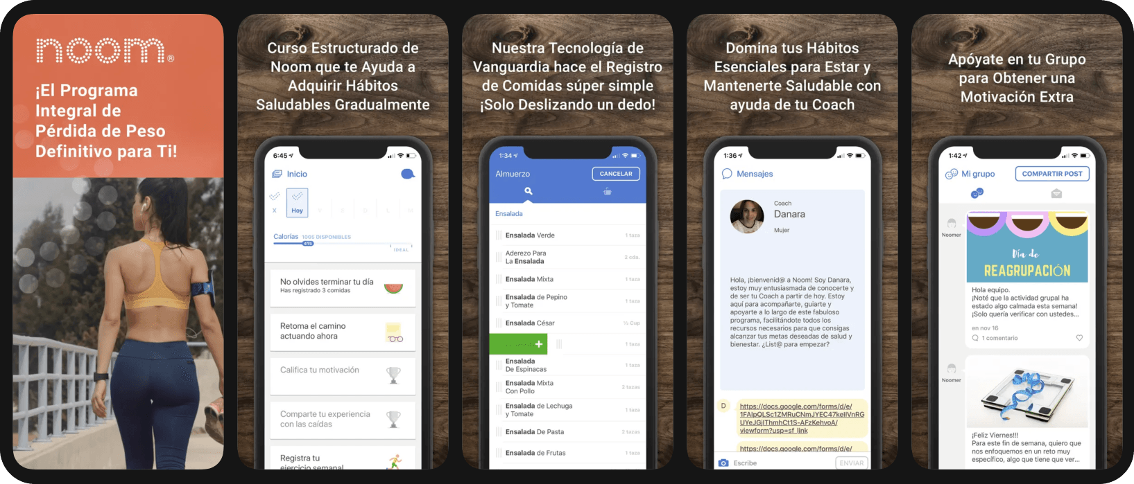 Capturas de la app Noom