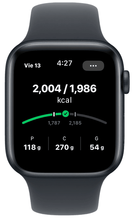 Apple Watch con la pantalla principal de Fitia 
