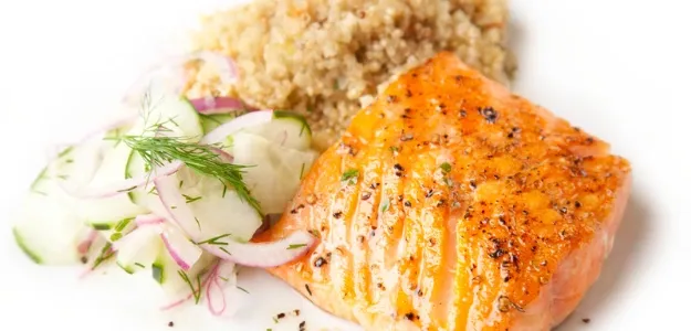 Fish with Quinoa and Cucumber and Onion Salad