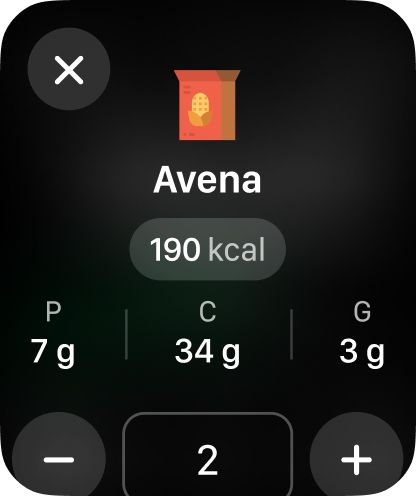 Apple Watch mostrando la vista de agregar alimento de Fitia