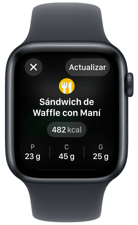 Apple Watch mostrando la vista de un alimento de Fitia
