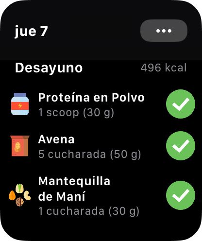 Apple Watch mostrando la vista de plan de Fitia