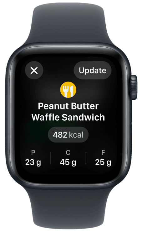 Apple Watch showing Fitia food view