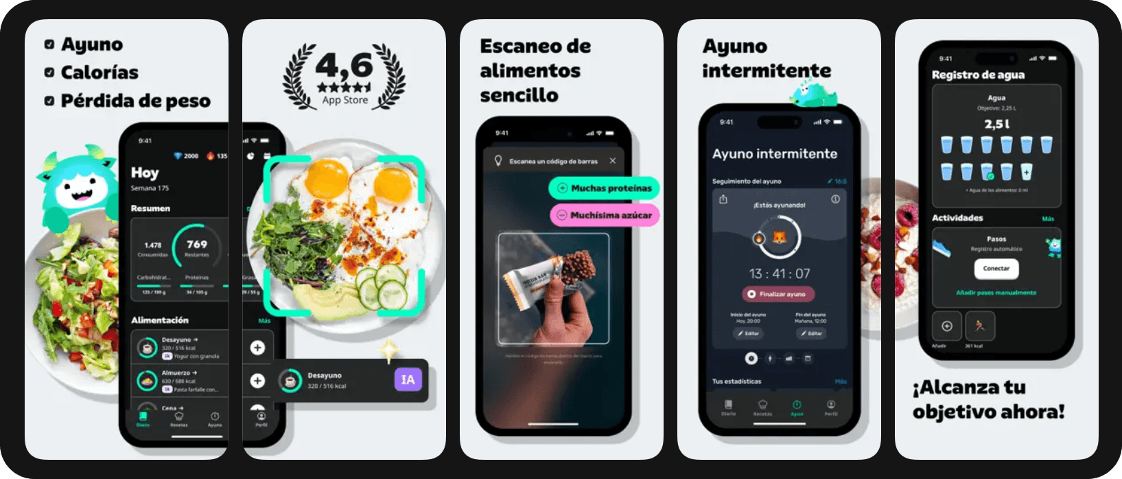 Capturas de pantalla del aplicativo Yazio