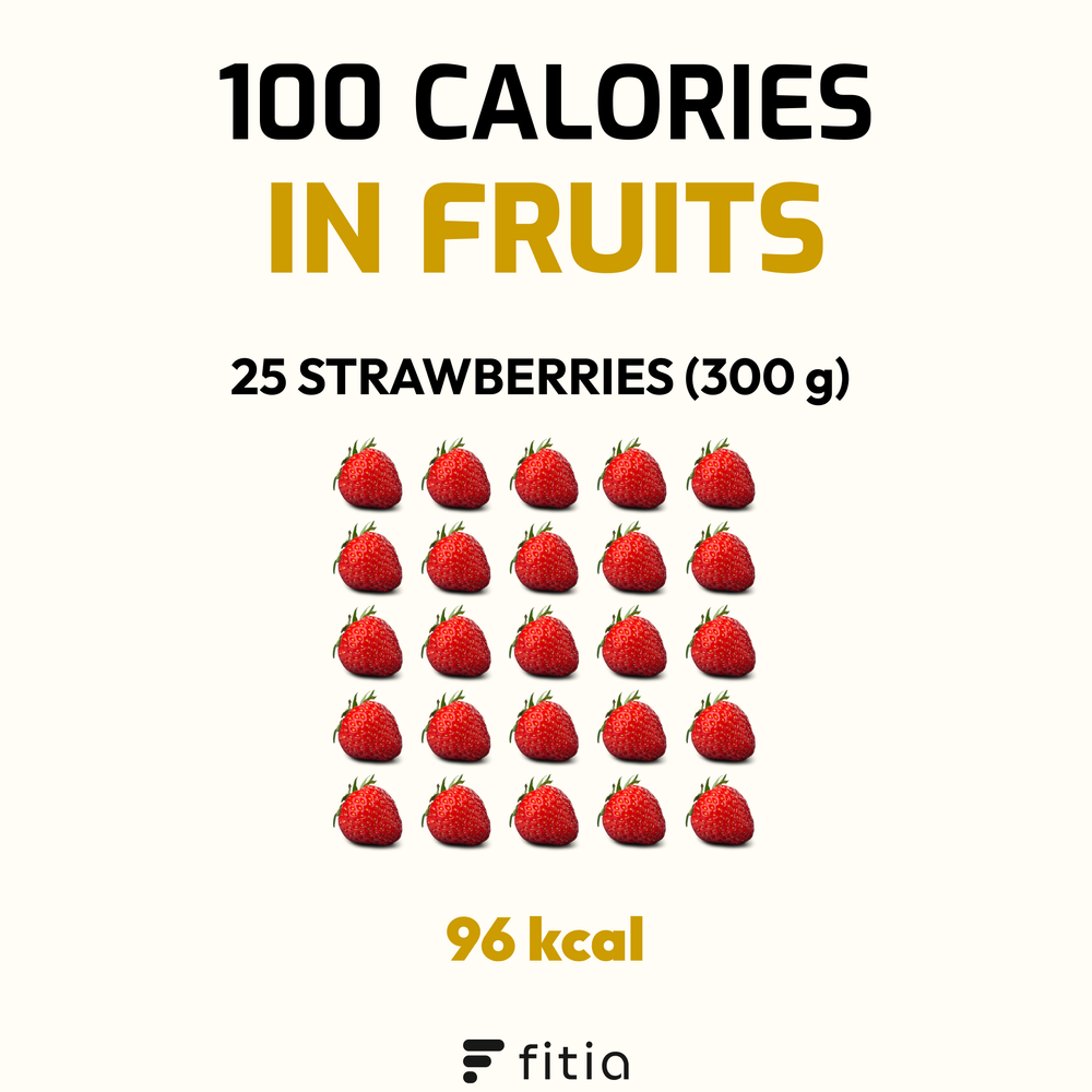 96 calories in 25 strawberries (300g).