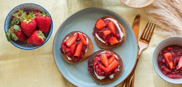 Pancakes with Yogurt and Strawberry Chia Jam